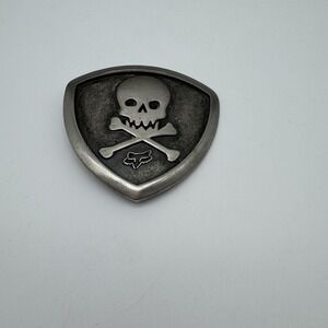 Fox Racing Skull Crossbones Shield Belt Buckle Y2K Gothic Biker Nu Metal